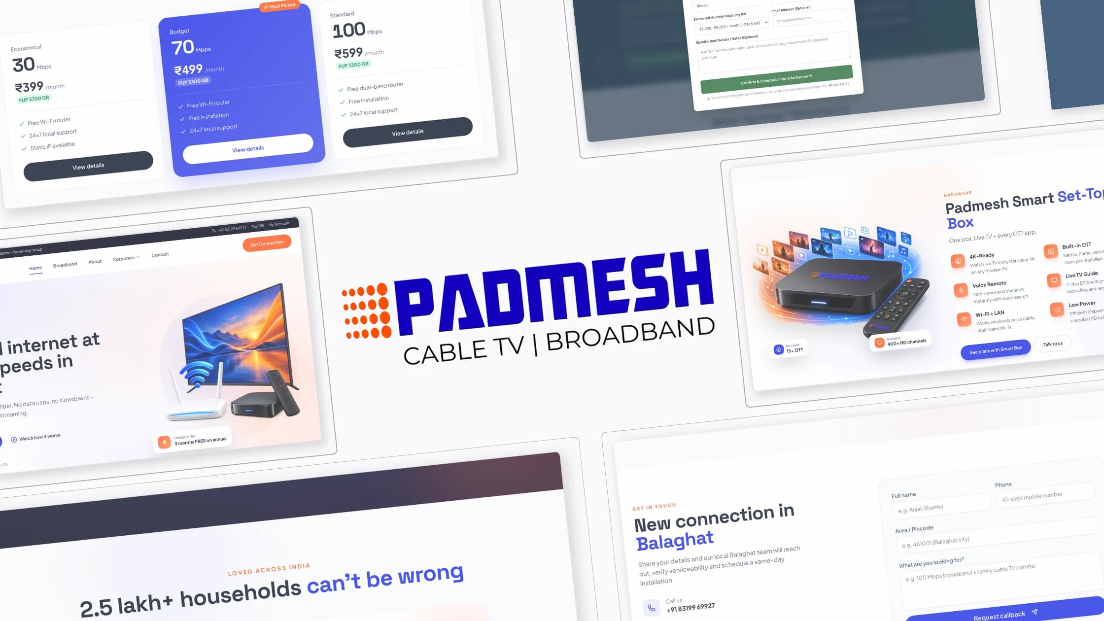 Padmesh Digital broadband website presented in a desktop project mockup.
